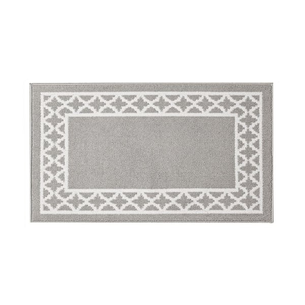 Washable Skid Resistant Light Grey/White  2.2 ft. x 4 ft. All Loop Tufted Area Rug