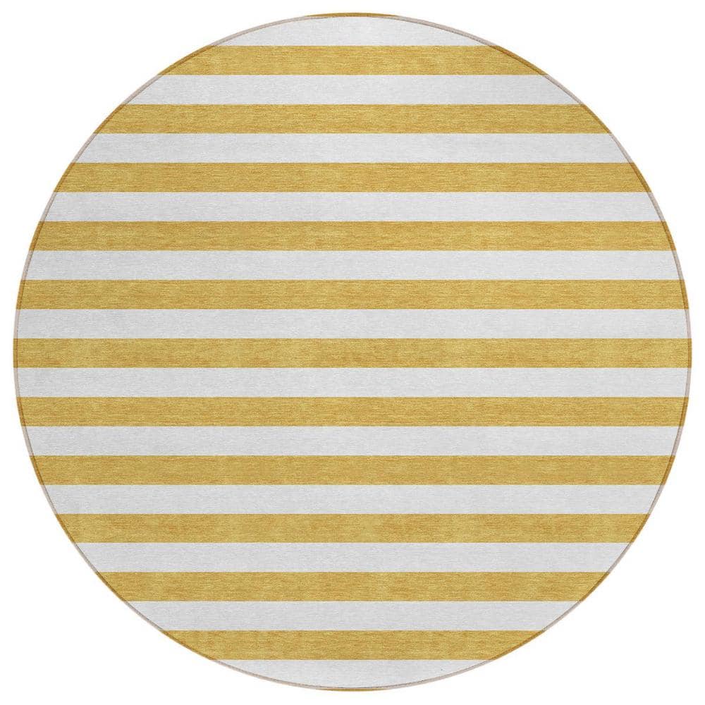 Gold 8 ft. Round Woven Striped Polyester Round Indoor/Outdoor Area Rug price history on PriceWatchPro