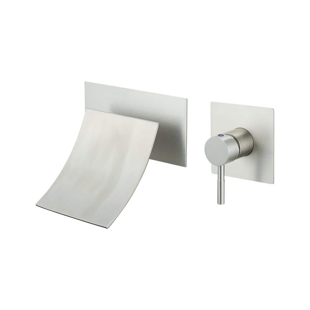 Single-Handle Wall Mount Bathroom Faucet with Waterfall in Brushed Nickel