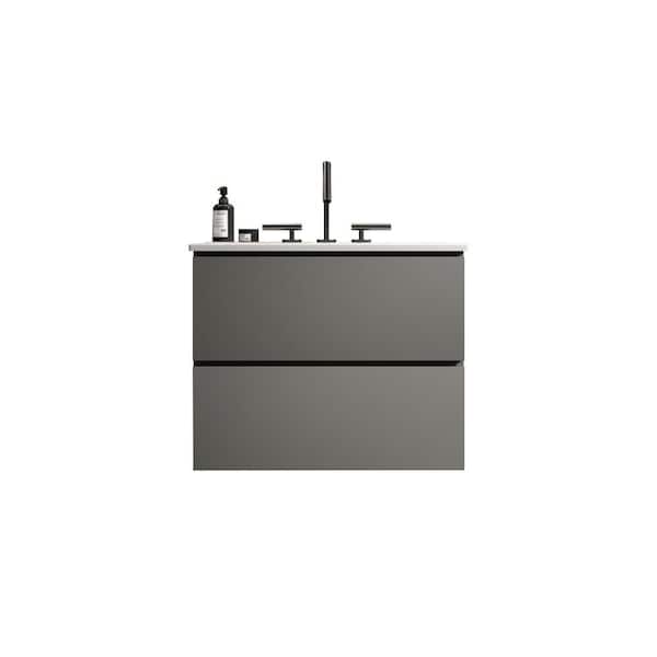 24.00 in. W x 18.30 in. D x 21.10 in. H Single Sink Floating Bath Vanity in Gray with White Ceramic Top