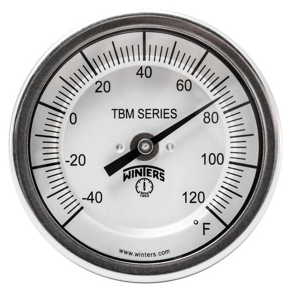 Winters Instruments TBM Series 3 in. Dial Thermometer with Fixed Center Back Connection and 4 in. Stem with Range of -40-120 Degrees F/C