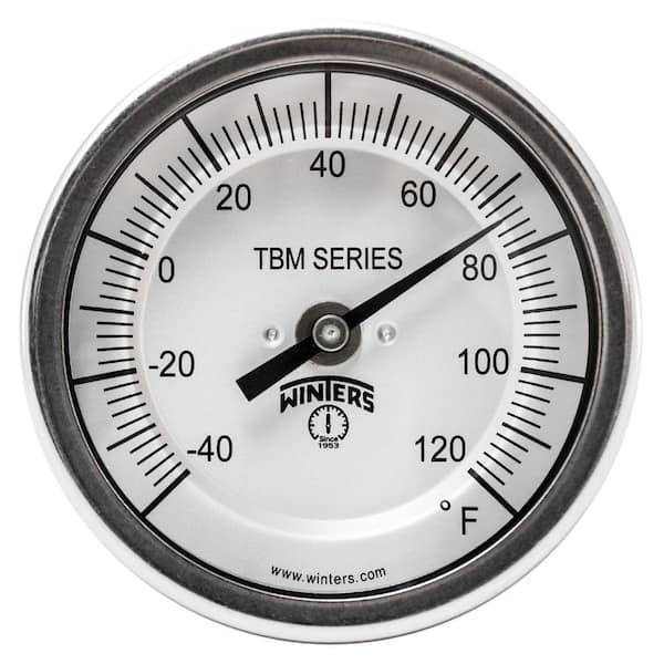 Winters Instruments TBM Series 3 in. Dial Thermometer with Fixed Center Back Connection and 6 in. Stem with Range of -40-120 Degrees F/C