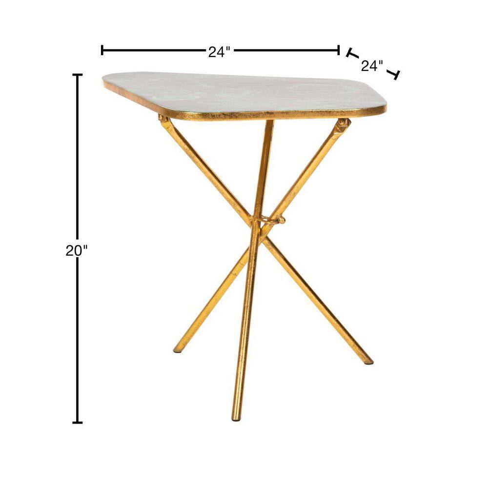 Malachite Green and Gold Abstract Stone Accent Table