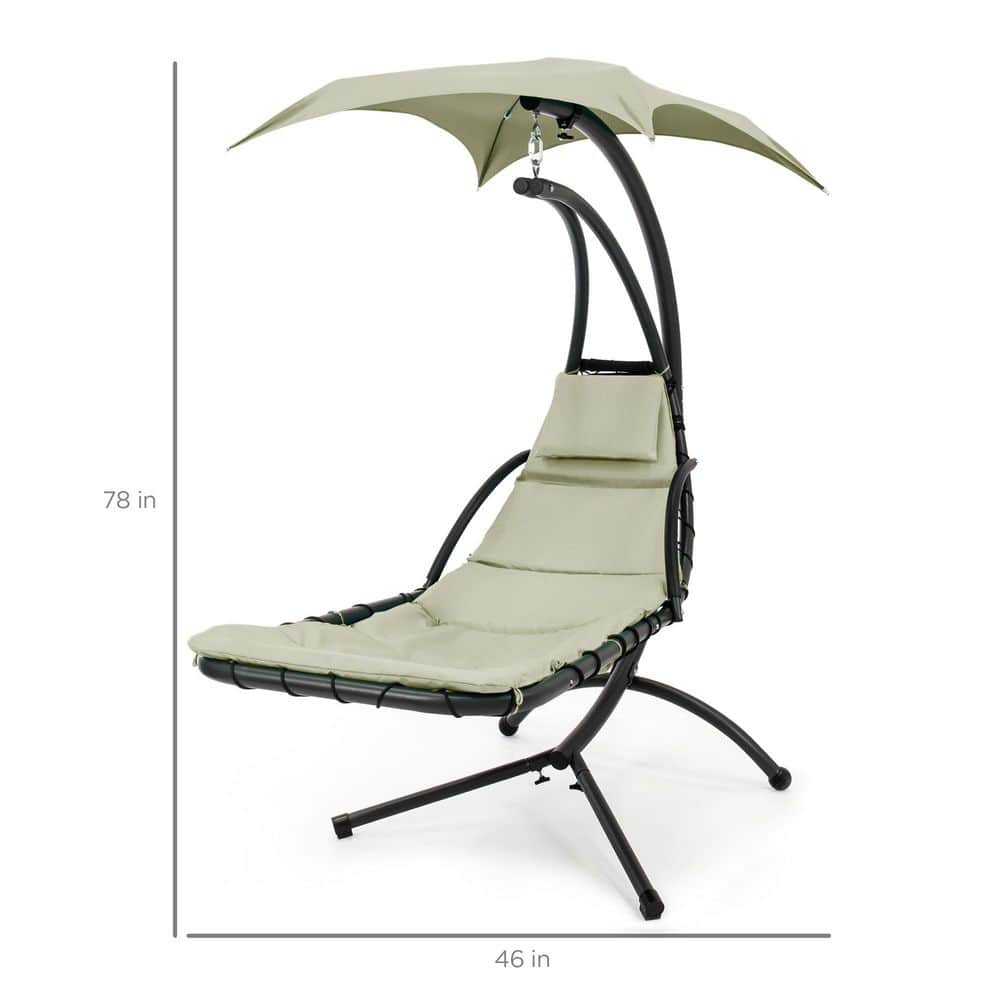 Sage Green Hanging Steel Chaise Lounge Chair with Canopy