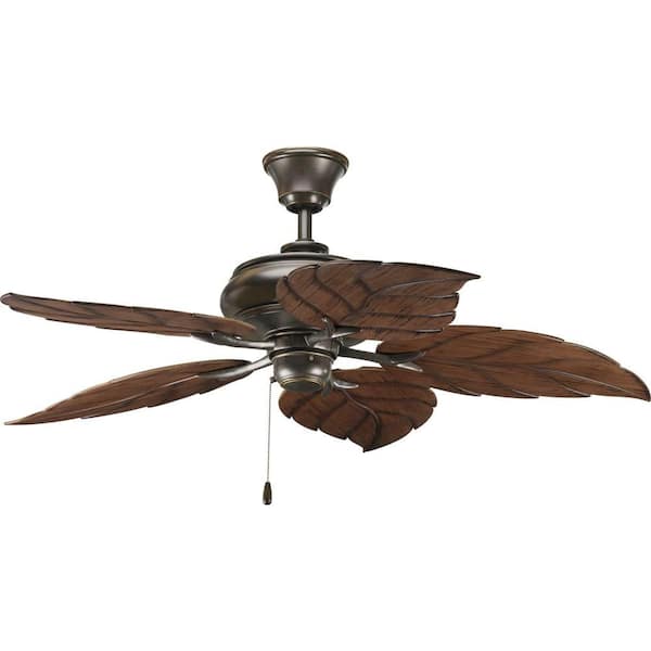 52" Ceiling Fan & Light Kit Indoor/Outdoor Downrod Bronze Palm Tropical Blade  
