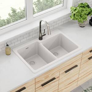 Quartz Classic 33in. Drop-in 2 Bowl White Granite/Quartz Composite Sink Only and No Accessories