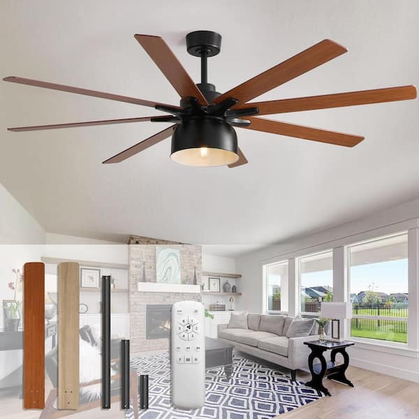 52 in. Indoor/Outdoor Black Ceiling Fan with Light Bulb and Remote Included, 6-Speed DC Motor, 8-Blades