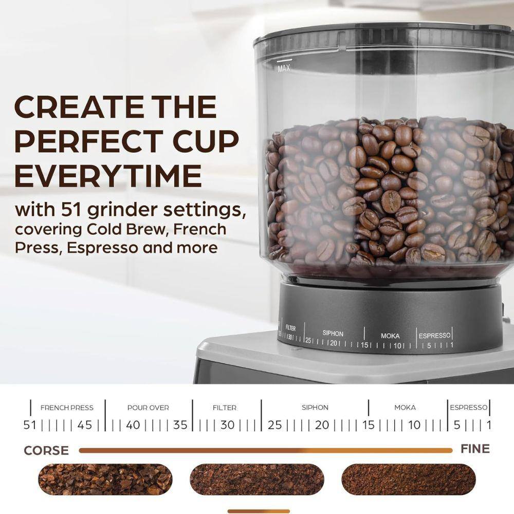 Black Stainless Steel Electric Burr Coffee Grinder with Adjustable Grind