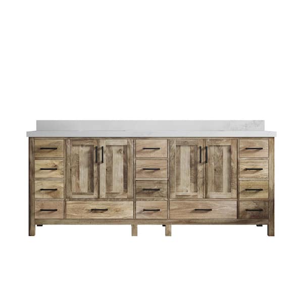 Willow Collections Malibu Mango 84 in. W x 22 in. D x 36 in. H Double Sink Bath Vanity in Natural with 2 in. Calacatta Nuvo Top