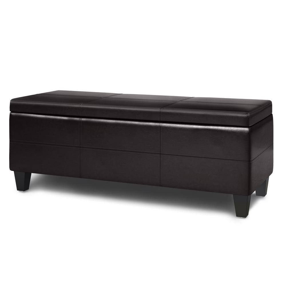 Afton 48" Brown Faux Leather Storage Ottoman Bench