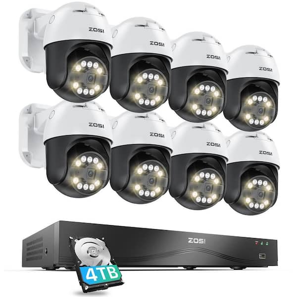 4K 8MP 16-Channel POE 4TB NVR Security Camera System with 8 360° Pan Tilt Wired Outdoor Cameras, 32CH Expandable