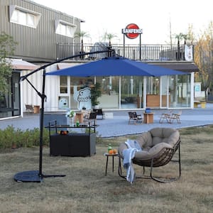 10 ft. Solar-powered Hanging Cantilever Patio Umbrella in Navy Blue with 40 LED lights Hand-Crank Lift, Easy-tilt System