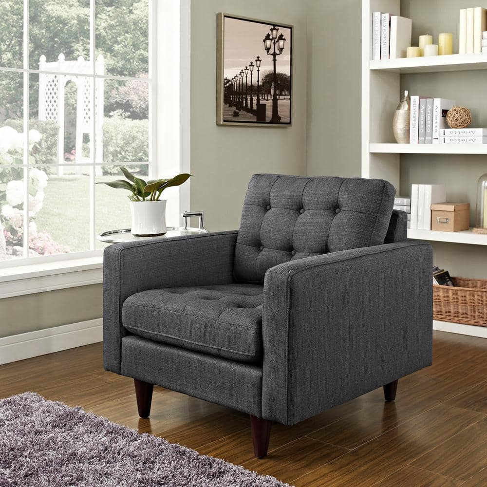 Gray Leather Deep Tufted Modern Armchair