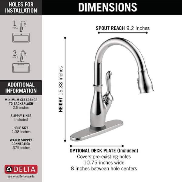 Delta Leland Single Handle Pull-Down Kitchen Faucet with Touch2O® and ShieldSpray® Technologies in Chrome 9178T-DST Delta Leland Single Handle Pull-Down Kitchen Faucet with Touch2O® and ShieldSpray® Technologies in Chrome 9178T-DST