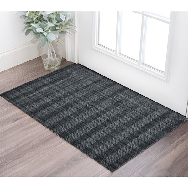 2 ft. x 3 ft. Charcoal And Gray Wool Plaid Hand Woven Area Rug