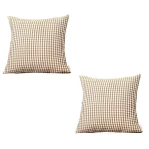Boho-Chic Handcrafted Jacquard Brown 18 in. x 18 in. Square Houndstooth Throw Pillow Cover Set of 2