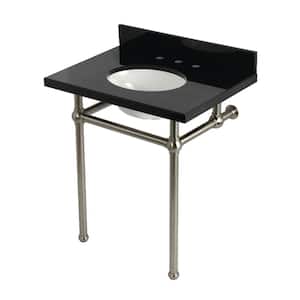 Templeton 30 in. Granite Console Sink Set with Brass Legs in Black Granite/Brushed Nickel