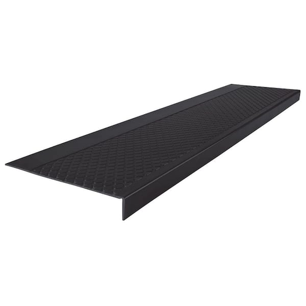 ROPPE Heavy Duty Raised Diamond Design Black 12-1/4 in. x 42 in. Rubber Square Nose Stair Tread