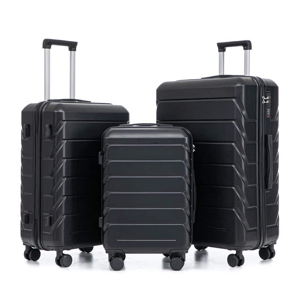 Tatahance 3-Piece Black ABS Hardside Spinner Wheel Luggage Set