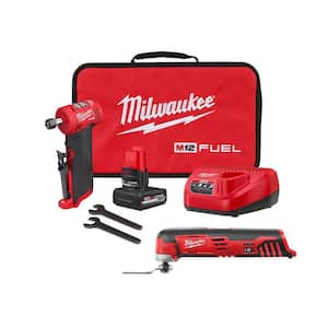 M12 FUEL 12V Lithium-Ion 1/4 in. Cordless Right Angle Die Grinder Kit w/M12 Lithium-Ion Cordless Oscillating Multi-Tool