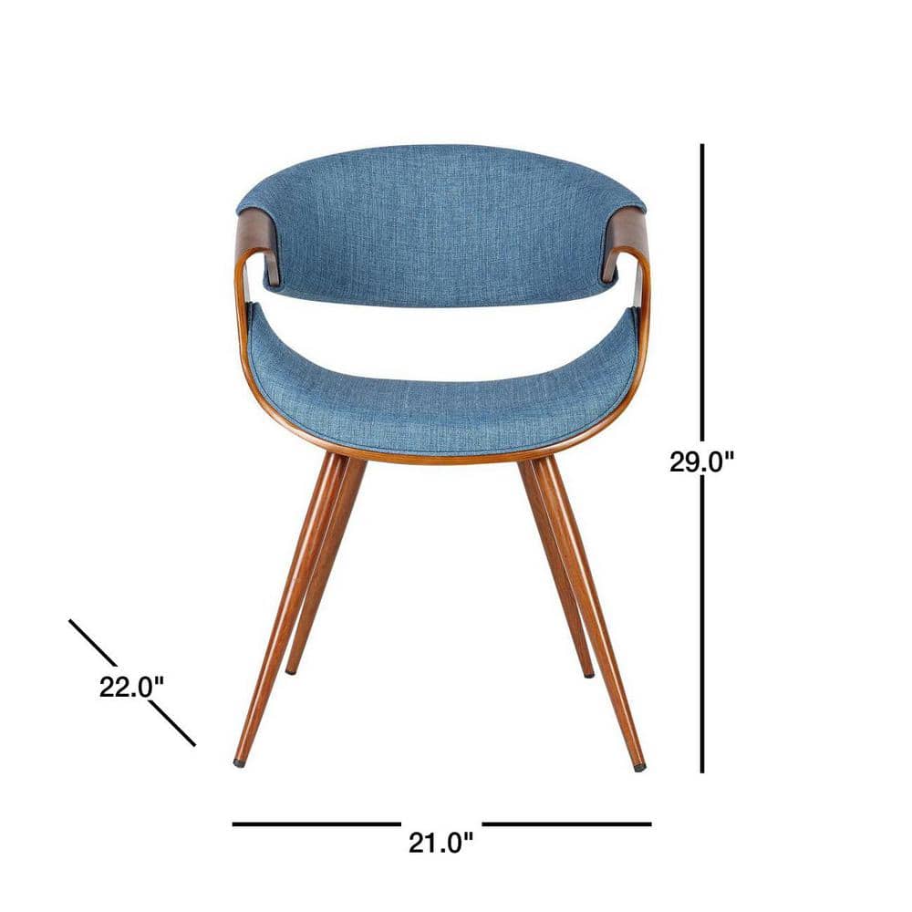 Mid-Century Modern Upholstered Blue Wood Side Chair