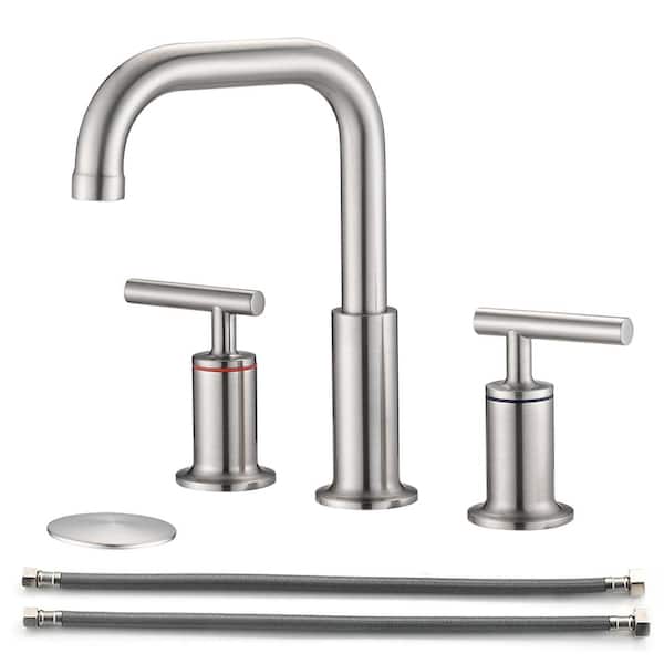 Unbranded 8 in. Widespread 2-Handle Bathroom Faucet with Pop Up Drain in Brushed Nickel for Vanity Sink Basin