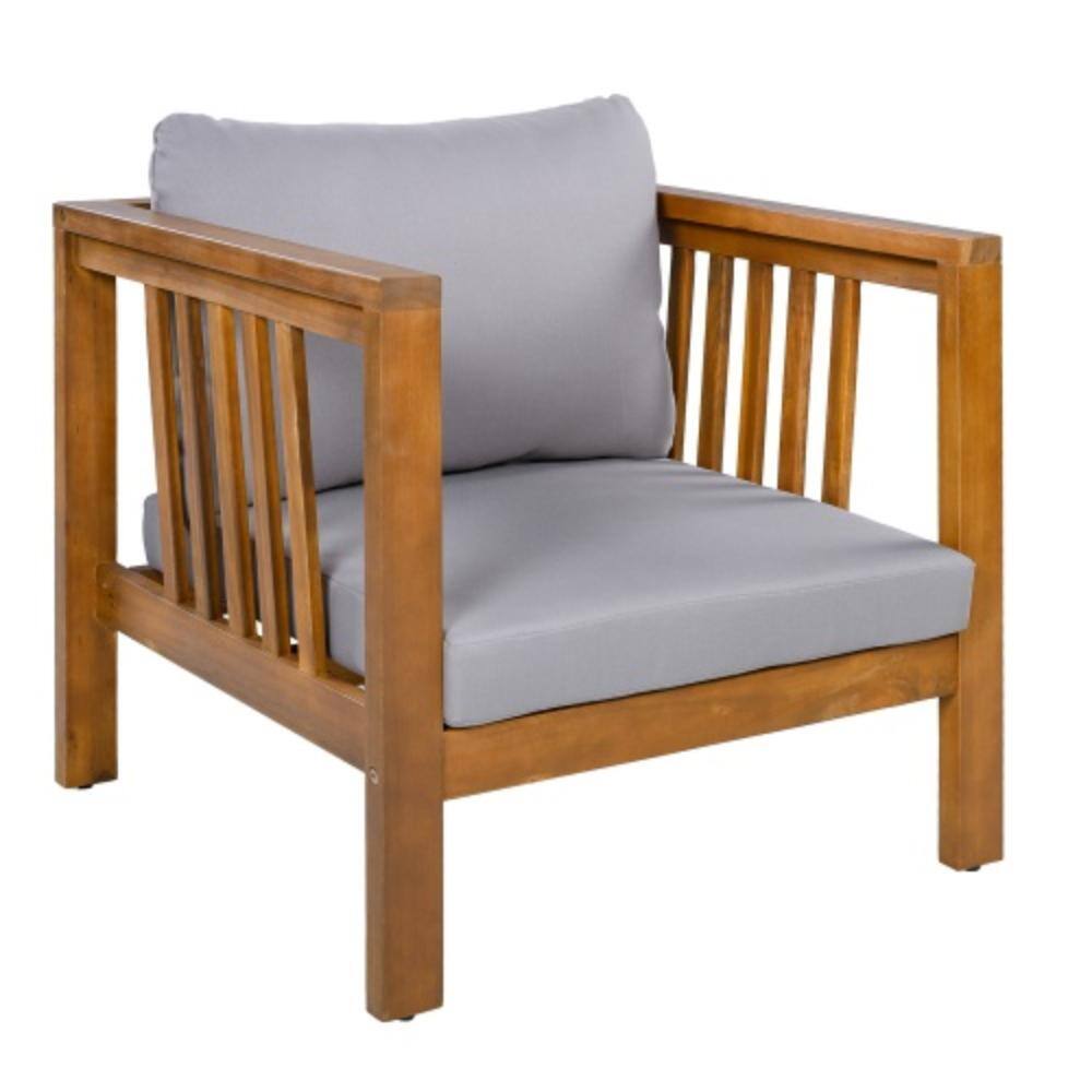Acacia Wood Outdoor Lounge Chair with Grey Cushions, Weather Resistant price history on PriceWatchPro