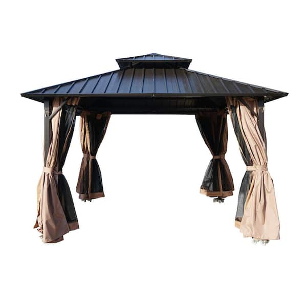 Unbranded 12 ft. x 12 ft. Double Roof Hardtop Gazebo-Stylish, Durable, and Built for Year-Round Enjoyment