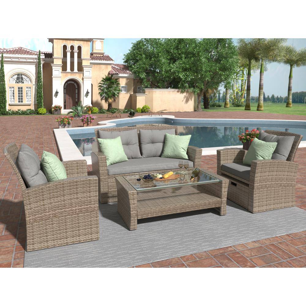 Harper & Bright Designs 6-Piece Wicker Patio Conversation Set with Gray ...