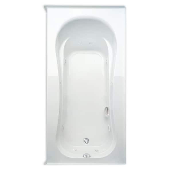 Aquatic Vecelli 72 in. Acrylic Rectangular Alcove Whirlpool Bathtub with Right Drain Heater in White