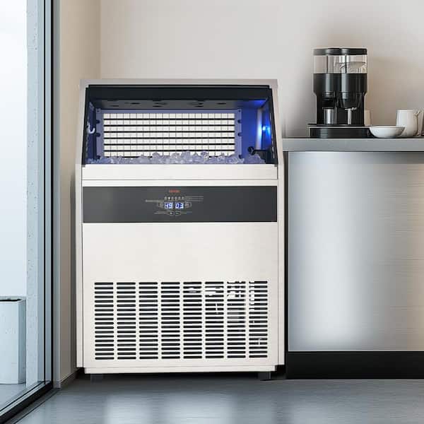 25 in. 440 lbs/24H Commercial Ice Maker 130 lbs Storage Full Size Cubes LED Display Self-Cleaning Freestanding in Silver