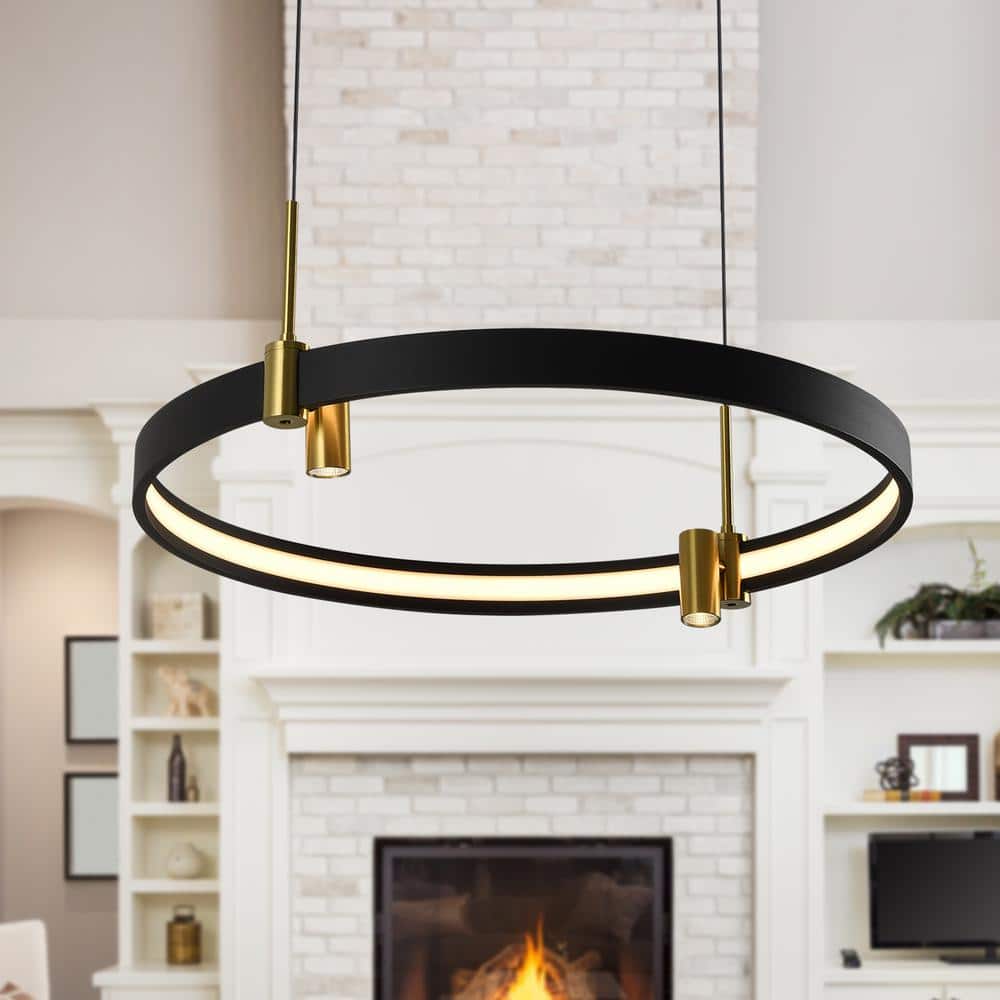 Tania 23" Black and Brass LED Ring Chandelier