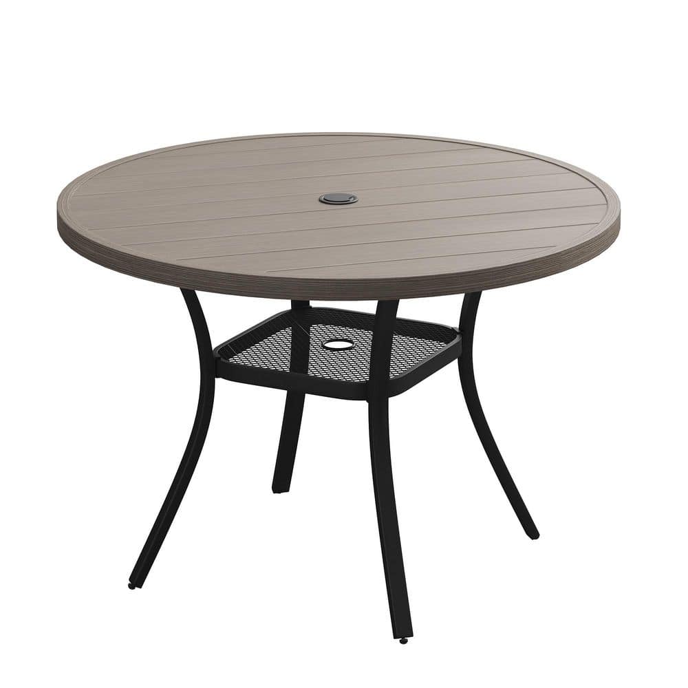 40.6 in. Gray Wood-Like Round Metal Outdoor Dining Table with Adjustable Umbrella Hole and Rust-resistant Metal Frame price history on PriceWatchPro