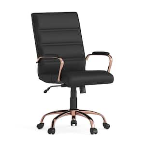 Whitney Mid-Back Faux Leather Swivel Ergonomic Office Chair in Black/Rose Gold Frame with Arms