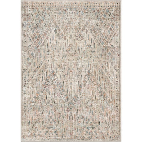 Asha Anya Vintage Tribal Ethnic Ivory 3 ft. 11 in. x 5 ft. 3 in. Machine Washable Area Rug