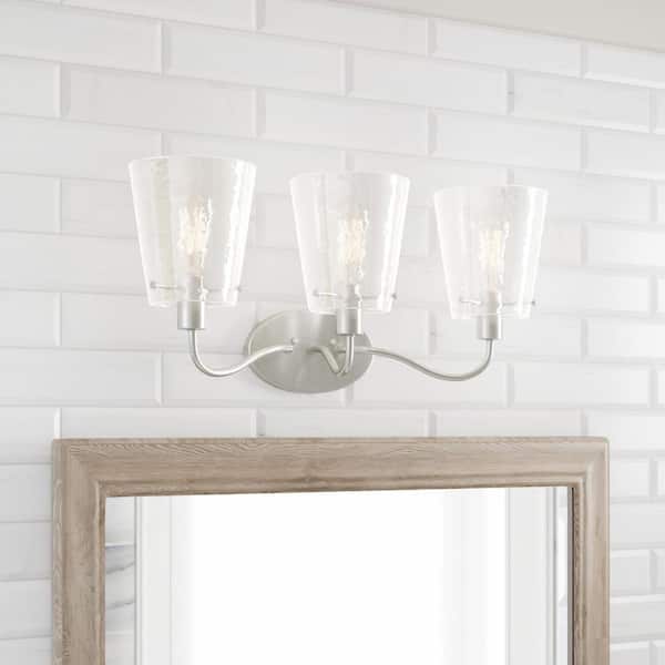 Archdale 3-Light Brushed Nickel Vanity Light with Clear Water Glass