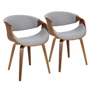 Curvo Grey Fabric and Walnut Wood Arm Chair (Set of 2)
