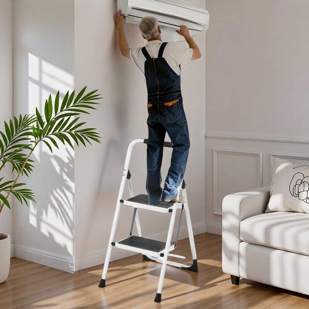 2 Step Ladder, Folding Step Stool with Anti-Slip and Wide Pedal