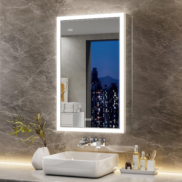 Elega 20 in. W x 32 in. H Rectangular Aluminum Recessed/Wall Mount Dimmable Fogless Lighted Medicine Cabinet with Mirror