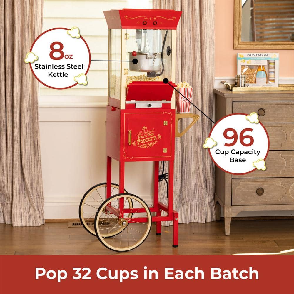 Vintage Red Stainless Steel Popcorn Maker Cart with Wheels