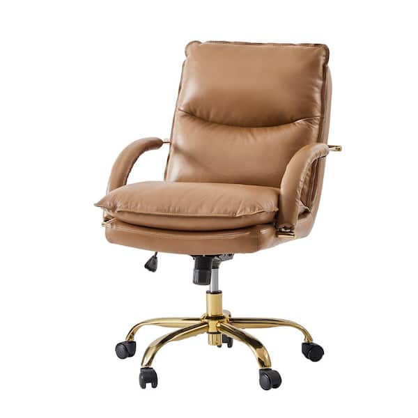 JAYDEN CREATION Calel Camel Genuine Leather Swivel Office Chair