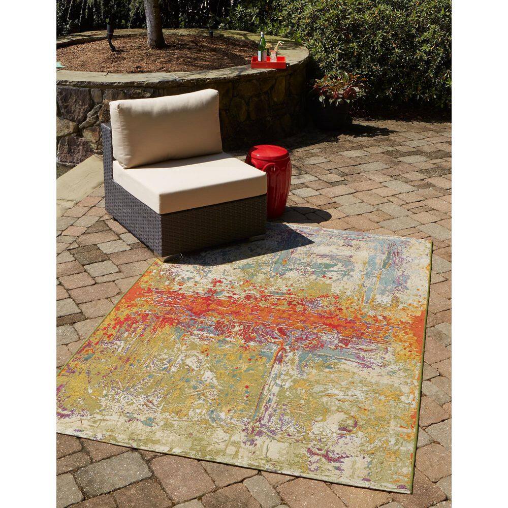 Vibrant Harmony 10' x 12' Multi-Color Abstract Outdoor Rug