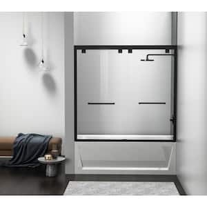 Simply Living 60 in. W x 60 in. H Semi-Frameless Sliding Tub Door in Matte Black with Clear Glass
