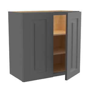 Grayson Deep Onyx Painted Plywood Shaker Assembled Wall Kitchen Cabinet Soft Close 24 W in. 12 D in. 24 in. H