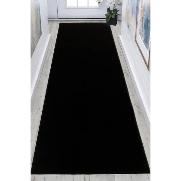 Custom Size Runner Rug Soft Collection Solid Black 31 in. W x 192 in. L Stair Runner 41.29 sq. ft.