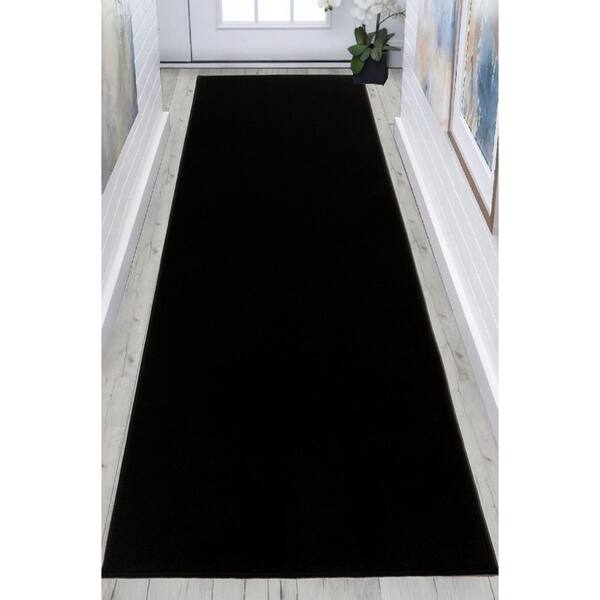 Custom Size Runner Rug Soft Collection Solid Black 31 in. W x 408 in. L Stair Runner 87.73 sq. ft.