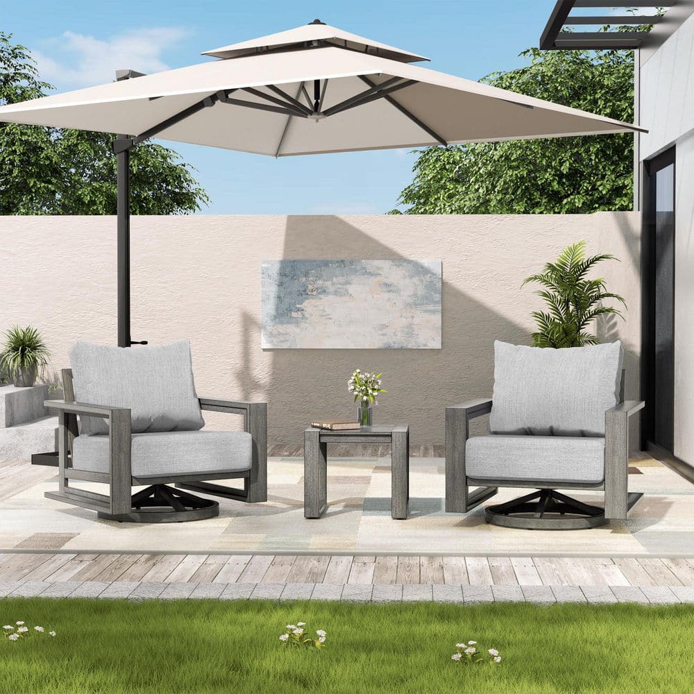 Palmelle Cove 3-Piece Aluminum Outdoor Conversation Set with Swivel Chairs, Sunbrella Gray Cushions and Side Table price history on PriceWatchPro