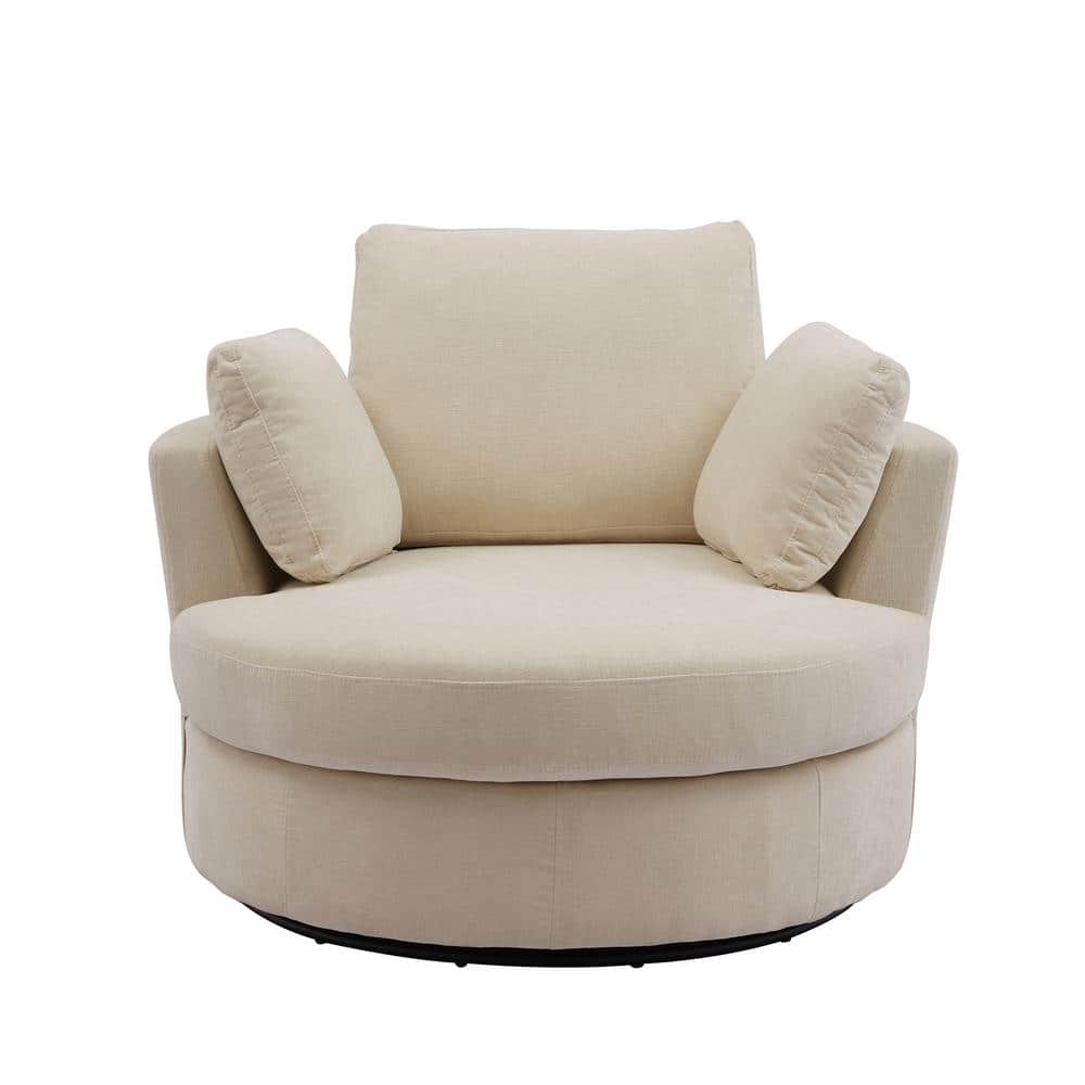 42.2 in. W Beige Chenille Swivel Accent Barrel Chair Oversized Arm Chair wi