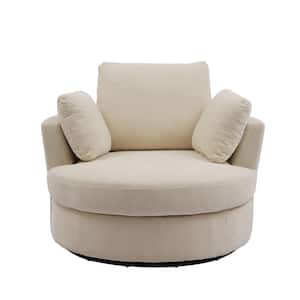 42.2 in. W Beige Chenille Swivel Accent Barrel Chair Oversized Arm Chair with 3 Pillows