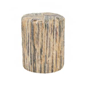 15 in. Multi Colored Woven Medium Cylinder Wood End Table